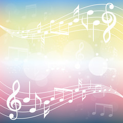 Obraz premium Colorful gradient music background illustration. Curved stave with music notes square background