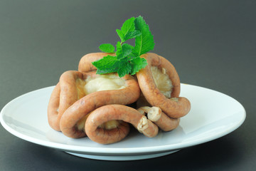 Boiled chitterlings internal organs of pig.