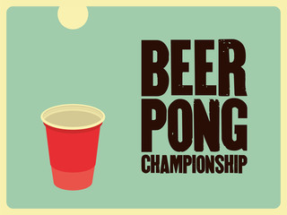 Beer Pong typographical vintage style poster. Retro vector illustration.