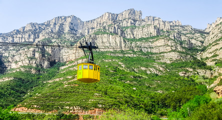 Yellow cabin cable car to Montserrat monastery, Barcelona, Spain