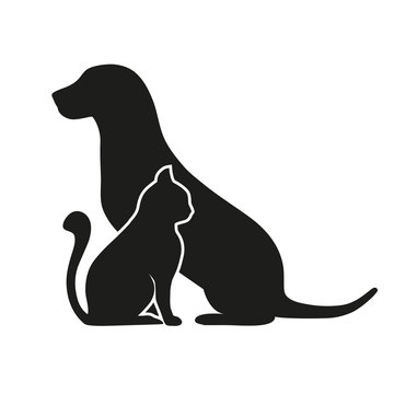 silhouette of a dog and a cat on a white background