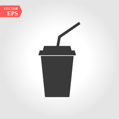 Paper cup icon in flat style. Drink icon. Fast food. Vector isolated illustration.