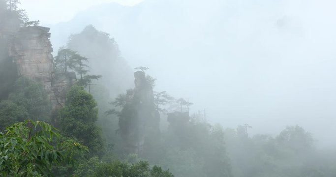 The misty and smoky mountain peaks of Zhangjiajie, Hunan Province, China.