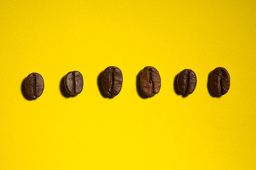 coffee beans on color background with hard light pop art style