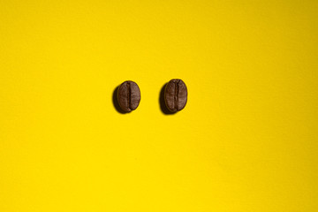 coffee beans on color background with hard light pop art style