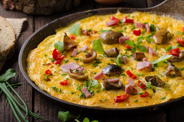 Fresh omelette, pickles mushrooms and chilli