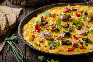 Fresh omelette, pickles mushrooms and chilli