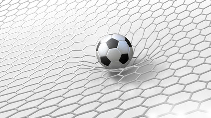 abstract 3d soccer ball in net