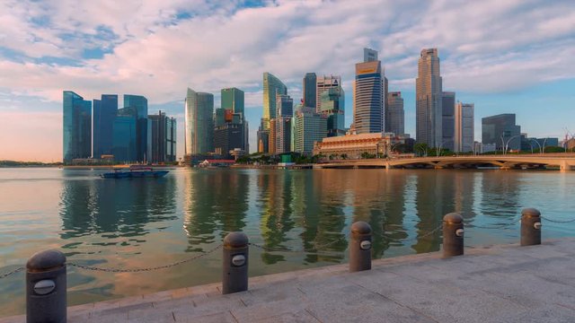 Singapore, 4k Timelapse Movie Sunrise Scene of Singapore's Central Business Skyline, Singapore