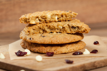 Home Baked Oatmeal Cookies With White Chocolate And Cranberries.
