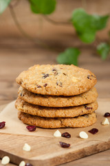 Home Baked Oatmeal Cookies With White Chocolate And Cranberries.