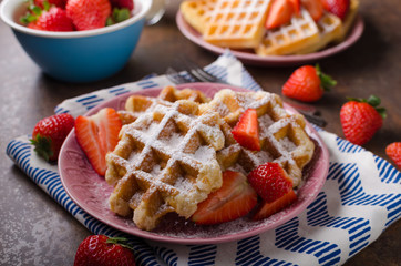 Waffles with berries, strawberries