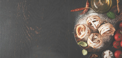 Italian pasta. Dry pasta background