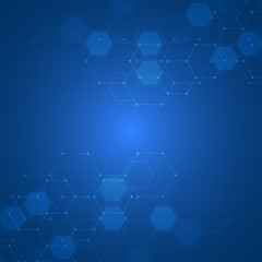 Science background with hexagons design. Geometric abstract background with molecular structure.