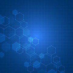 Science background with hexagons design. Geometric abstract background with molecular structure.