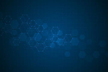 Science background with hexagons design. Geometric abstract background with molecular structure.