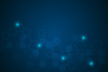 Science background with hexagons design. Geometric abstract background with molecular structure.