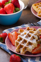 Waffles with berries, strawberries