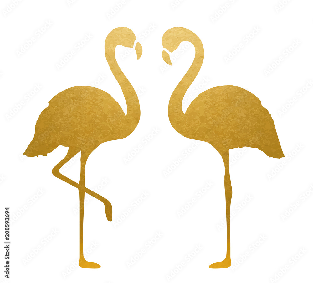 Sticker golden flamingo. isolated. vector.