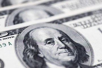 Dollars Closeup Concept. American Dollars Cash Money. One Hundred Dollar Banknotes