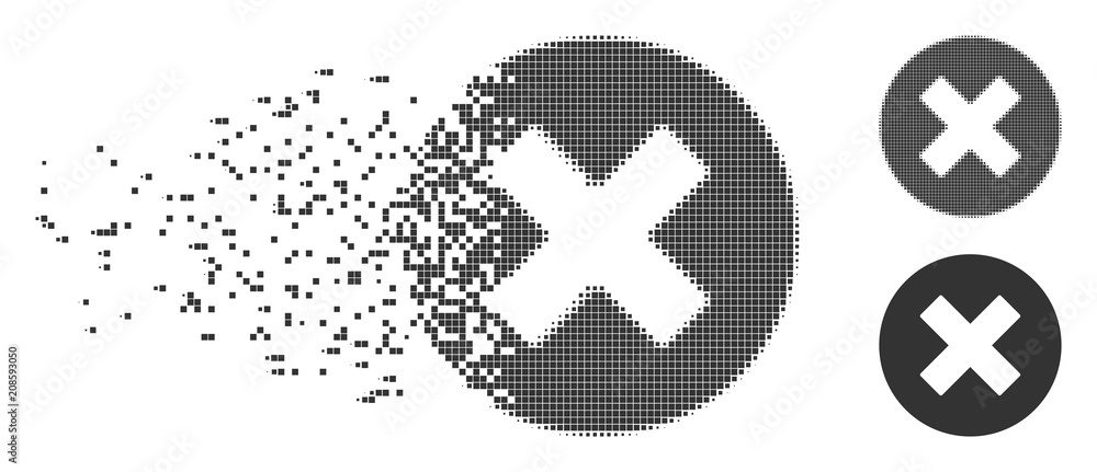 Poster grey vector cancel icon in dissolved, dotted halftone and undamaged whole variants. disappearing eff