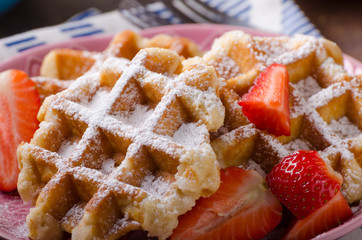 Waffles with berries, strawberries