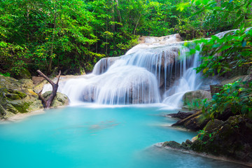 Erawan Waterfall in tropical forest