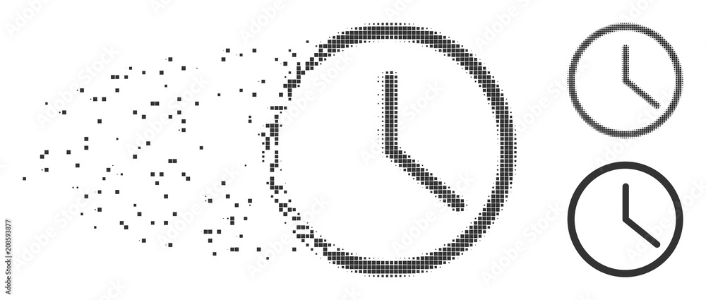 Fototapete grey vector clock icon in fractured, pixelated halftone and undamaged entire versions. disintegratio