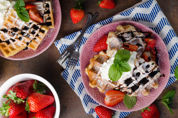 Waffles with berries, strawberries
