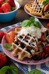 Waffles with berries, strawberries