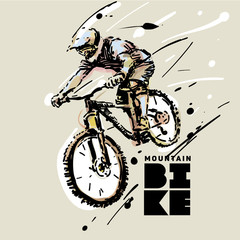 Downhill. Mountain bike. Sketch style vector illustration