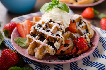 Waffles with berries, strawberries