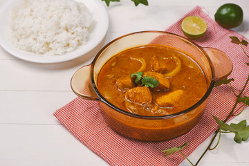 Homemade delicious chicken curry with coconut milk and spies
