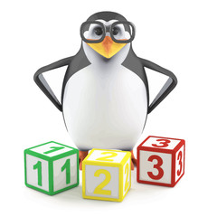 Vector 3d Academic penguin teaches math
