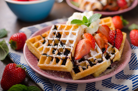 Waffles with berries, strawberries