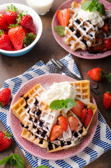 Waffles with berries, strawberries