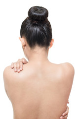 Beauty asian woman portrait Close up on backside isolated on background