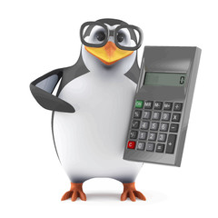 Naklejka premium Vector 3d Academic penguin with a calculator