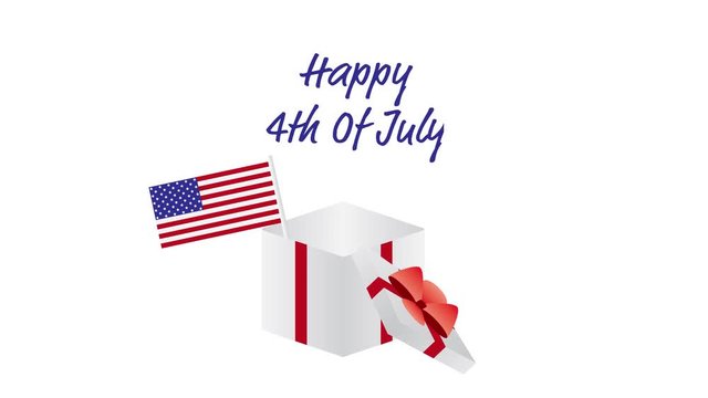 4th Of July animation. Red,Blue and white balloons Flying out from a gift box