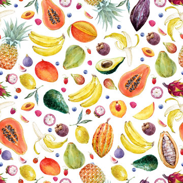 Watercolor exotic fruits pattern