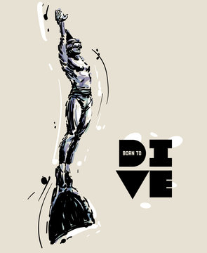 Diving. Sketch style vector illustration