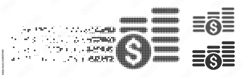 Poster grey vector finances icon in fractured, dotted halftone and undamaged entire variants. disintegratio