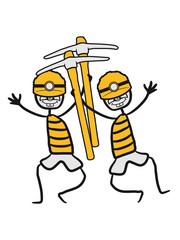 2 freunde kumpel team mann fröhlich junge helm lich taschenlampe sicherheit schutz logo pickaxe spitzhacke abbauen bergbau hammer axt werkzeug bergarbeiter