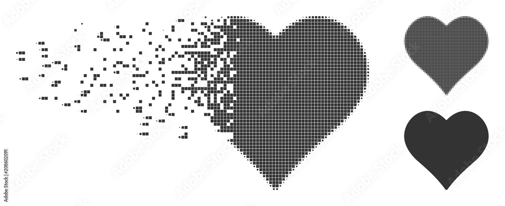 Aufkleber gray vector love heart icon in fractured, dotted halftone and undamaged whole variants. disintegrati
