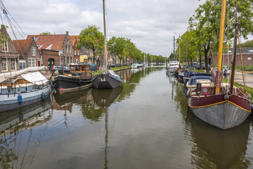 canal and boats in the city of edam. netherlands