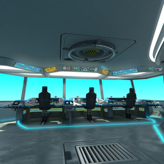 A futuristic ship-cutting project. Command bridge of a spacecraft. Control panel and pallet management units. © Oleg