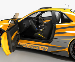 Fototapeta premium The sports car is a sedan coupe in exclusive racing performance and with an aerodynamic body kit. It is intended for ring competitions.