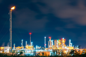 Oil and gas refinery plant area at twilight
