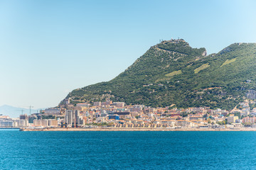 Fototapeta na wymiar The City and rock of Gibraltar seen from the bayside