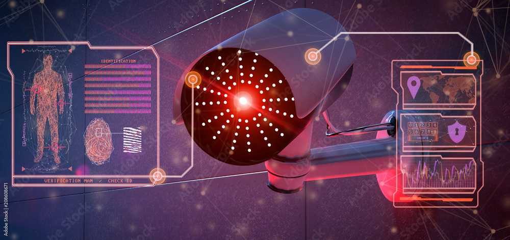 Poster recognition and detection software on a security camera system - 3d rendering